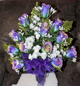 Cemetery Flowers, Cemetery Grave Decorations in Holder - Picture 1 of 3