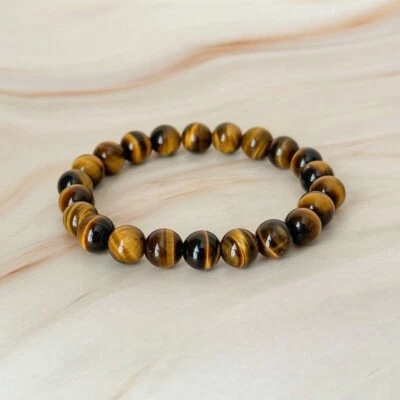 Natural Yellow Tiger's Eye Stone Bracelet Tiger Eye Gemstone Stretch Bracelet - Image 1 of 3