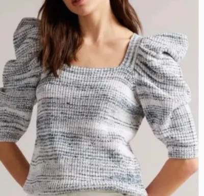 NWT $228 Ted Baker London Aspel Cotton Puff Sleeves Detailed Sweater SZ-0 US S - Image 1 of 4