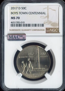 2017-D Boys Town Commemorative Half Dollar NGC MS70 Auction - Picture 1 of 2