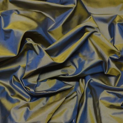 Tafetán de tejido amarillo/azul, tela 100 % seda por yarda, 44" de ancho (TS-7314) Foto 1 de 3