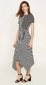 OASIS Navy & White Uneven Hem Striped Jersey Dress Size M - Picture 1 of 7