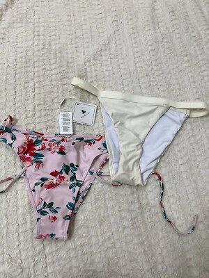 Traje de baño parte inferior mujer paquetes nuevo con etiquetas rosa floral talla S blanco descarado talla L lindo playero Foto 1 de 4