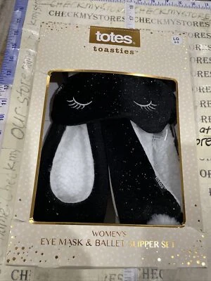 TOTES TOASTIES - JUEGO DE ZAPATILLAS Y MÁSCARA DE OJOS DE BALLET NEGRO PARA MUJER Talla Grande 8-9 NUEVO Foto 1 de 4
