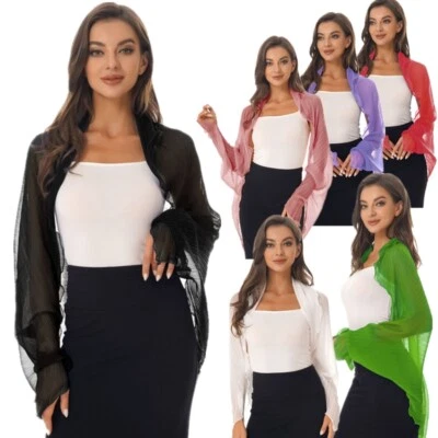 UK Women Chiffon Cardigan Shrug Light Weight Beach Cover Up Arm Sleeve Top Party - Image 1 of 4