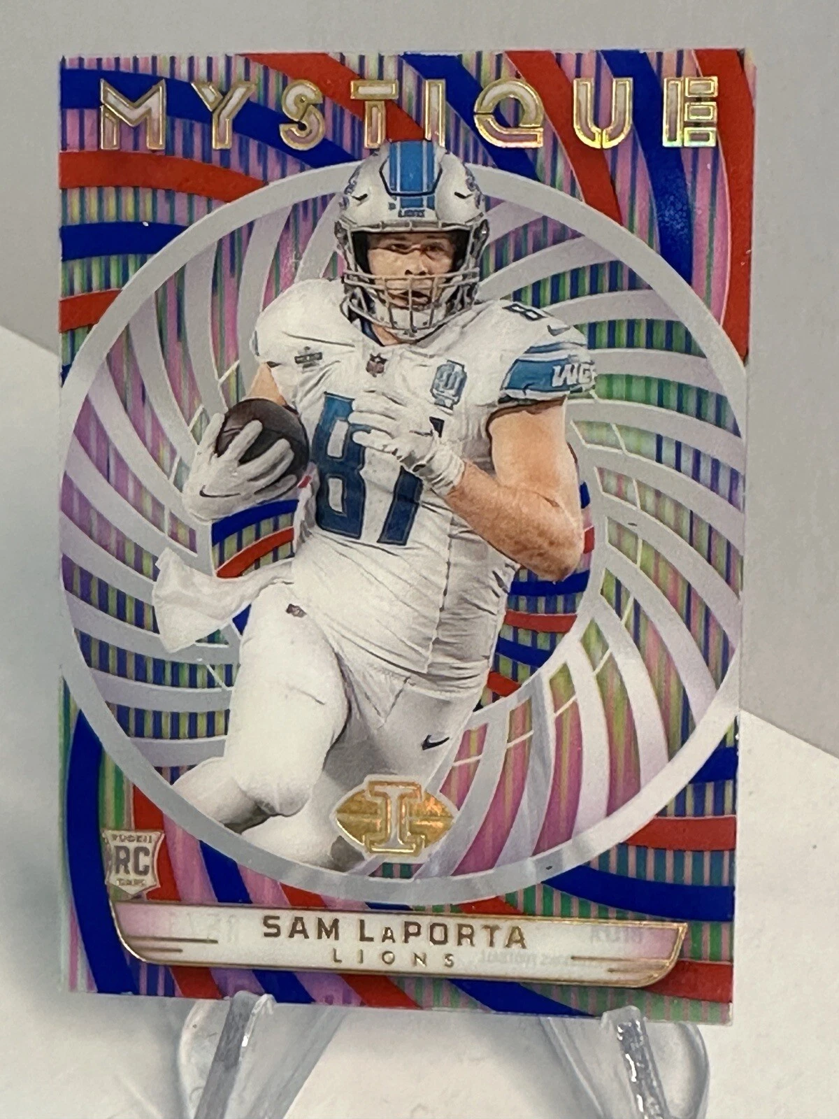 2023 Illusions Sam LaPorta 5/15 FOTL Red & Blue Mystique Rookie #31 SSP LA Rams