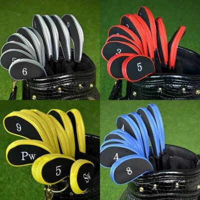 10PC/Set Golf Iron Head Covers Club Protector Headcover W/ Zip Putter 3-9 SW PW - Image 1 of 4