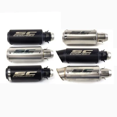 SC Slip-on 51mm Universal Motorcycle Exhaust Muffler Pipe Tail Tips Black/Silver - Image 1 of 4