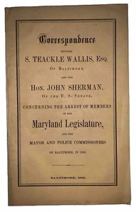1863, 1st, CIVIL WAR, CORRESPONDENCE S TEACKLE WALLIS & JOHN SHERMAN, MARYLAND - Picture 1 of 5