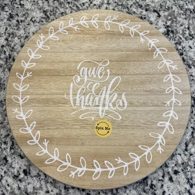 “Give Thanks” Farmhouse Lazy Susan | Wooden Turntable | Rustic Kitchen Decor - Image 1 of 4