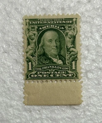 Placa de ribete inferior US Scott # 300 MNH Green Franklin Foto 1 de 4