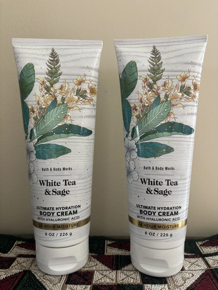 2 NEW Bath & Body Works WHITE TEA & SAGE Ultimate Hydration BODY CREAM 8 Oz RARE - Image 1 of 1