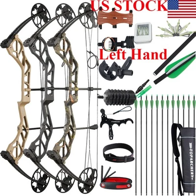 TOPARCHERY Left Hand Archery Compound Bow 19-70LBS &Arrows for Adult Adjustable Hunting Bow