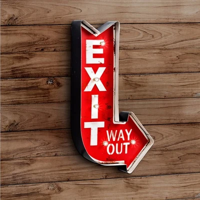 Blechschild Red Exit Vintage Way Out Rechts Led Beleuchtet / Fernbedienung  g... - Bild 1 von 4
