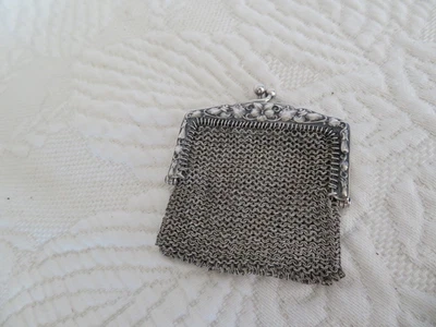 ancien porte louis chatelaine bourse en argent massif 47 gr  à décor de fleur - Photo 1/4