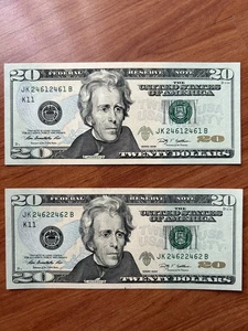 US. $20 Dollar Bill Series 2009 - Uncirculated in Two Fancy Serial Numbers, RARE - Picture 1 of 2