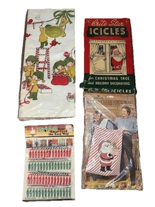 Vintage Xmas Lot - Brite Star Icicles, Hallmark X-Mas Gift Bag & Tablecover Etc. - Picture 1 of 6