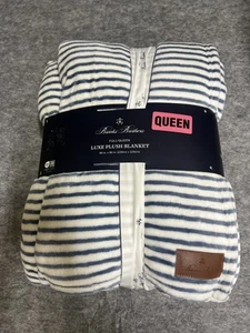 Brooks Brothers Luxe Plush Blanket Full/Queen Recycled Soft Throw Striped Bed - Picture 1 of 12