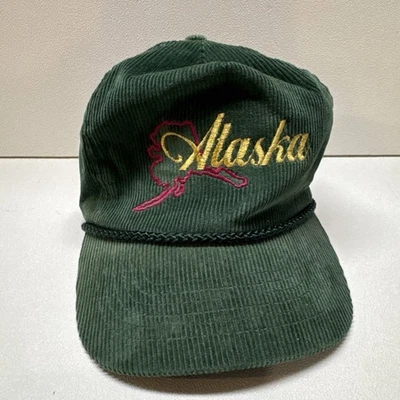 Sombrero de pana negro vintage ALASKA escritura rosa + gorra Otto mapa dorado años 80 Foto 1 de 4
