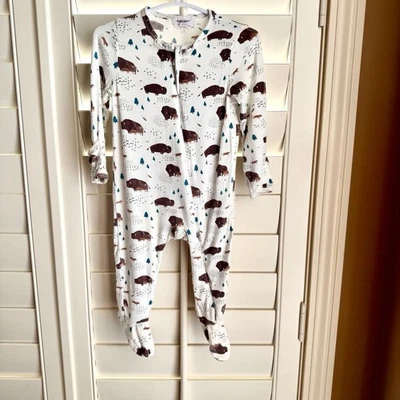 Angel Dear Bamboo Romper 6-12M Buffalo Print Zip Footed One Piece - Image 1 of 4