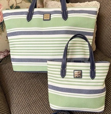 Dooney Bourke Bundle Set Westerly Green Blue Stripes Large Tote Bag & Satchel - Image 1 of 4