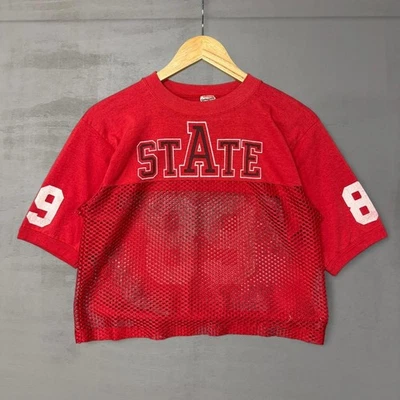 Vintage Arkansas State Red Wolves 70s Mesh Crop Top Jersey Shirt Medium - Image 1 of 4