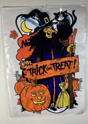 Vintage Halloween (2) Janela Agarra Bruxa, Fantasma Gato Preto 16” X 25” LEIA - Imagem 1 de 4