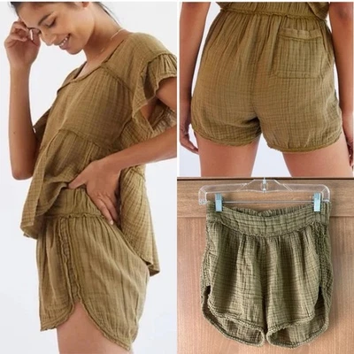 Daily Practice by Anthropologie Gauzy Cotton Beach Shorts Olive Green size XS - Image 1 of 4