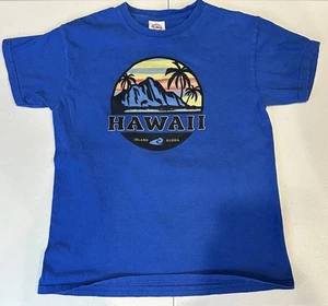 VTG Hawaii  T-Shirt Youth LARGE Blue VTG Delta  Tag Mountain Sunset Palm Trees - Picture 1 of 6