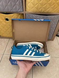Adidas Originals Nizza RF 74 Blau Weiß Turnschuhe Schuhe Neu mit Karton Größe 11,5 UK HQ8566 - Bild 1 von 18