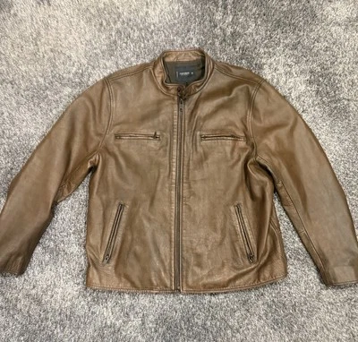 Chaqueta Bonneville de cuero Lucky Brand XXL - forrada en marrón Foto 1 de 4