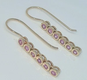 Genuine Solid 9ct Yellow Gold NATURAL Pink Sapphire Drop Earrings Journey Dangle - Bild 1 von 2