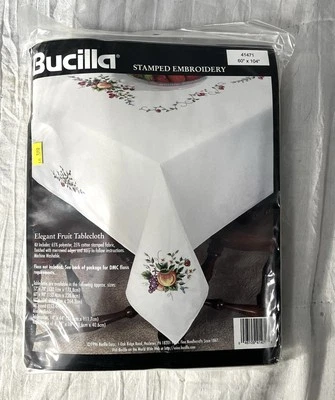 Bucilla Stamped Embroidery Tablecloth Elegant Fruit 41471 60”x 104” w/ DMC Floss - Image 1 of 4