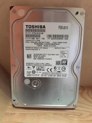 Toshiba 1TB Internal 7200RPM 3.5" HDD SATA DT01ACA100 DP/N 0CW76M - Image 1 of 4