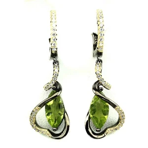 925 Sterling Silver Marquise Peridot Earrings 12x6mm Natural Gemstone - Picture 1 of 8