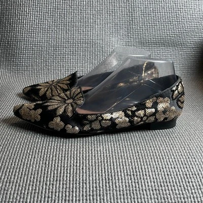 Nanette Lepore Alanis Ballet Pisos Mujer 8.5M Negro Dorado Floral Lentejuelas Artístico Foto 1 de 4