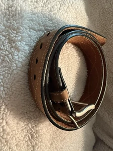 Herren braun Leder Gürtel-Größe 38-40 Top genäht-Freizeit-Messing Schnalle 1-3/8" breit - Bild 1 von 7