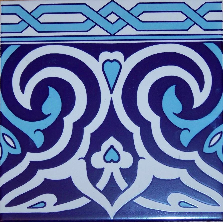 Floral & Geometric 8"x8" Turkish Ottoman Iznik Blue & White Ceramic Tile BORDER  - Image 1 of 1