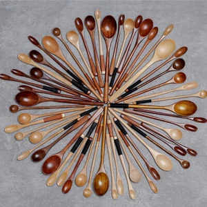 Long Handle Wooden Mixing Spoon Tie Round Handle Ladle Stirring Spoons CA - Picture 1 of 41