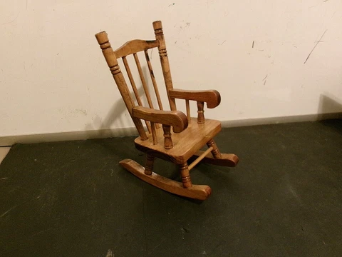 Hand Made Wood Doll Rocking Chair 7" Tall x 4" Wide NEW NEVER USED Cover