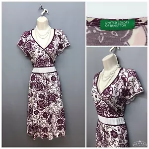 United Colors of Benetton White & Red Floral Tea Dress Medium Made in Italy - Picture 1 of 12