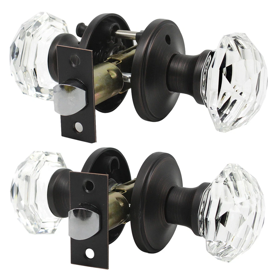 KNOBWELL Crystal Glass Door Knobs Lock Set Bronze Privacy/Passage Interior Use - Image 1 of 1