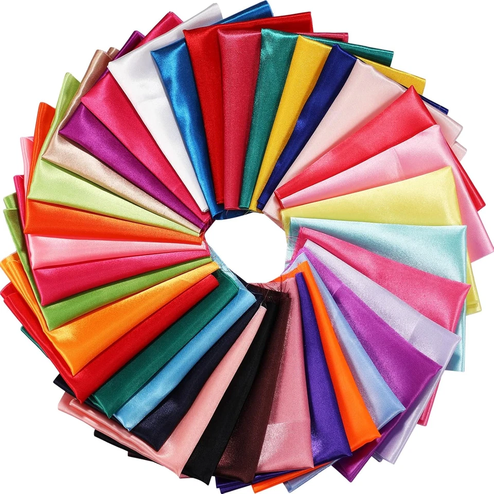 35 Pcs Satin Fat Quarter 35 Solid Color Silky Satin Patchwork Fabric for Bundle - Image 1 of 4