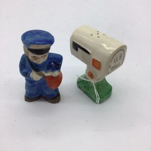 Vintage Mailman and Mailbox Salt and Pepper Shakers Japan Cute - Picture 1 of 4