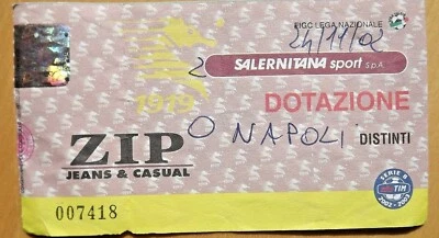 BIGLIETTO   SALERNITANA   - NAPOLI DOTAZIONE  24.11.02 - Immagine 1 di 2