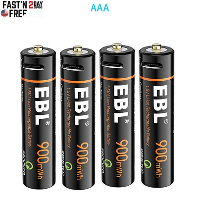 4Pcs USB AAA Lithium Li-ion Batteries Rechargeable Battery + Charing Cable + Box - Image 1 of 4