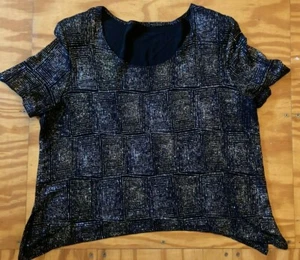 Vintage Black Gold Shimmer Stretchy Sequin Party Cocktail Short Sleeve Top XL - Bild 1 von 3