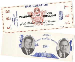 1981 Ronald Reagan George Bush Inauguration Ticket ~ Complete w/ Stub - Picture 1 of 2