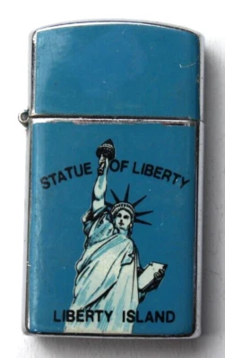 Vintage STATUE OF LIBERTY LIBERTY ISLAND Flip Top Adverting Cigarette Lighter - Image 1 of 4