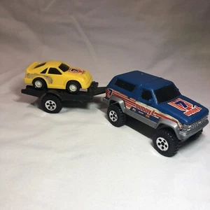 Vintage 1989 Buddy L Blue Blazer Plastic Toy Truck Trailer Yellow Racecar Lot - Picture 1 of 12